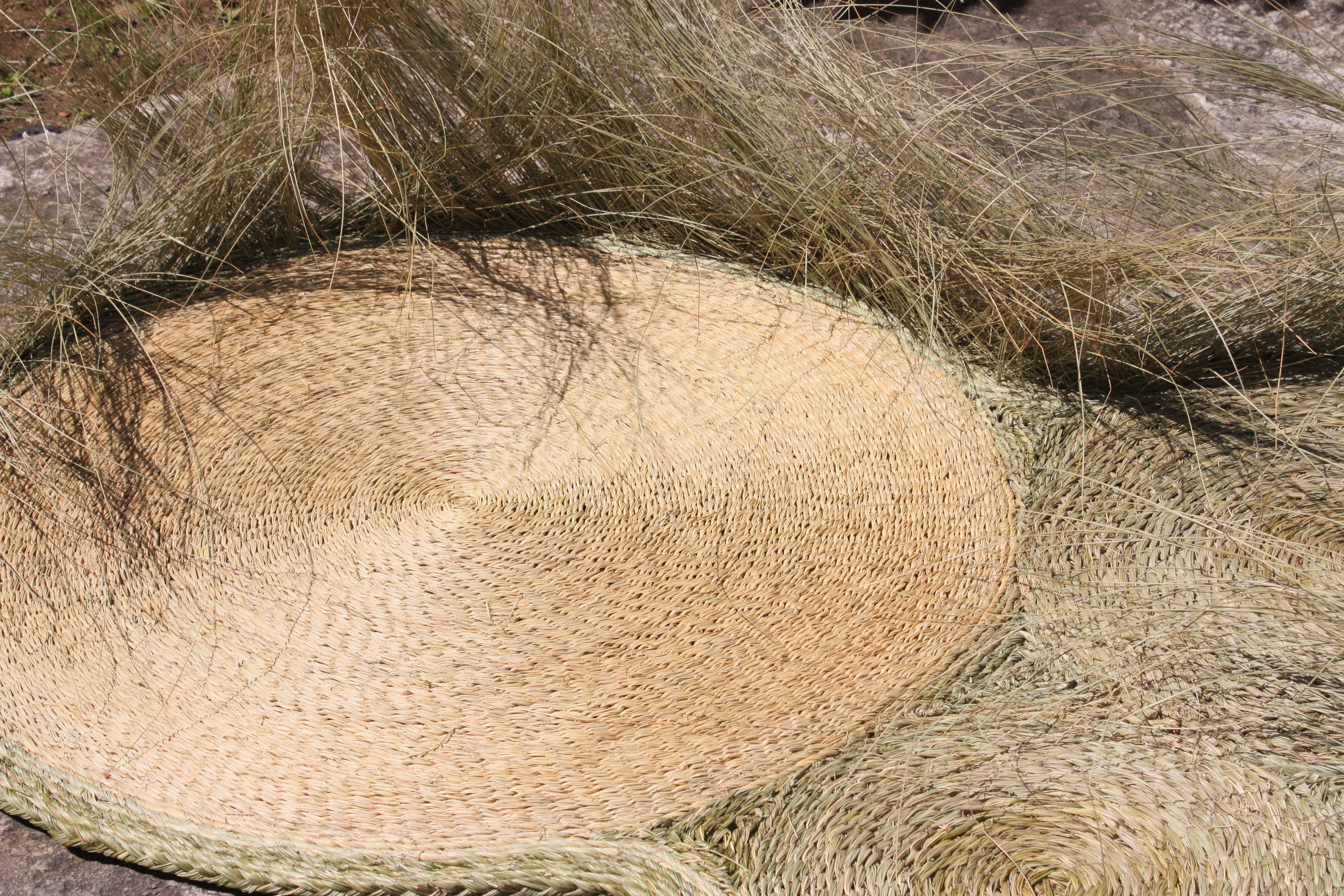 Detail of the carpet and the variations in fiber drying colors. The "Ponto" technique is unique in that it starts from the center and moves outward like a spiral drawing.